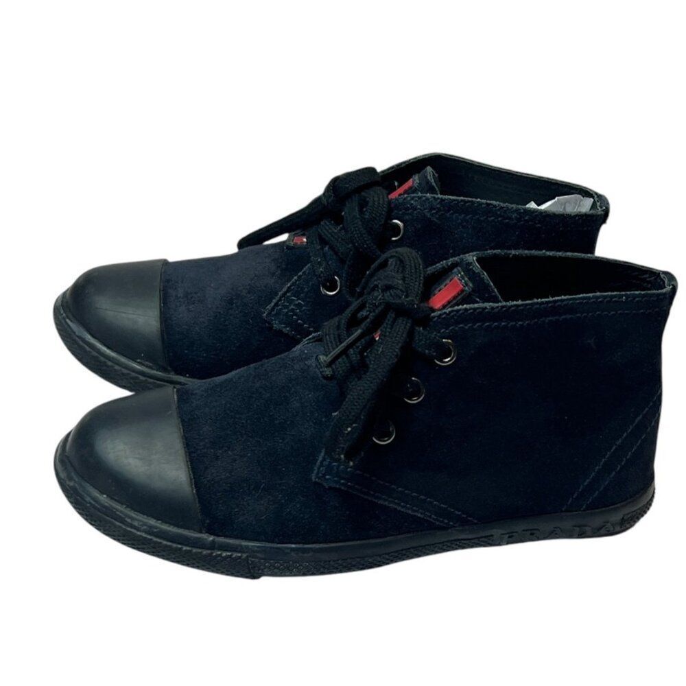 Prada Kids Navy Suede‎ Leather High-Top Sneakers Boots Lace-Up Size EUR 29